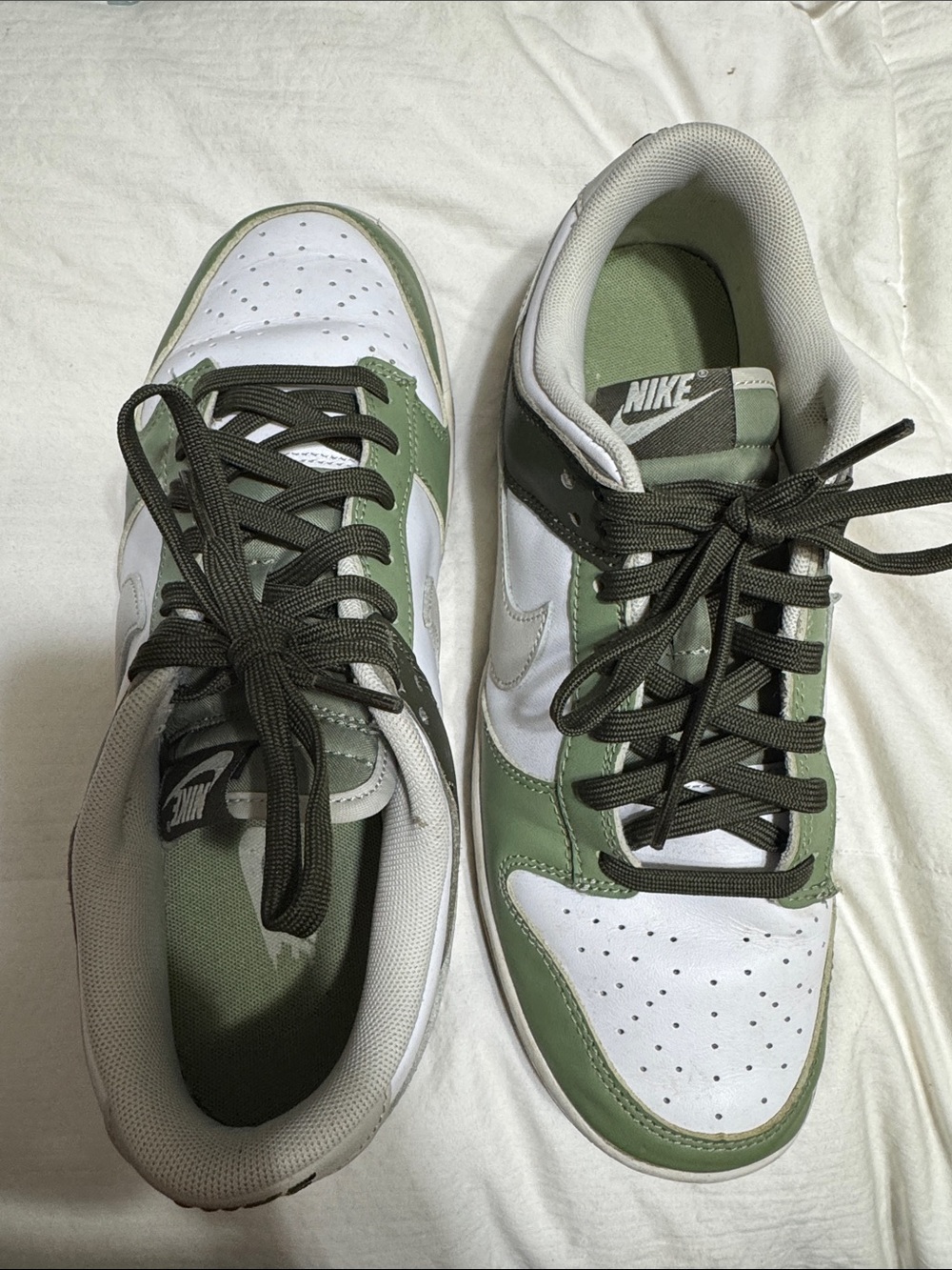 Nike Men’s Dunk’s Low-Top Sneakers in White, Olive Green, and Black